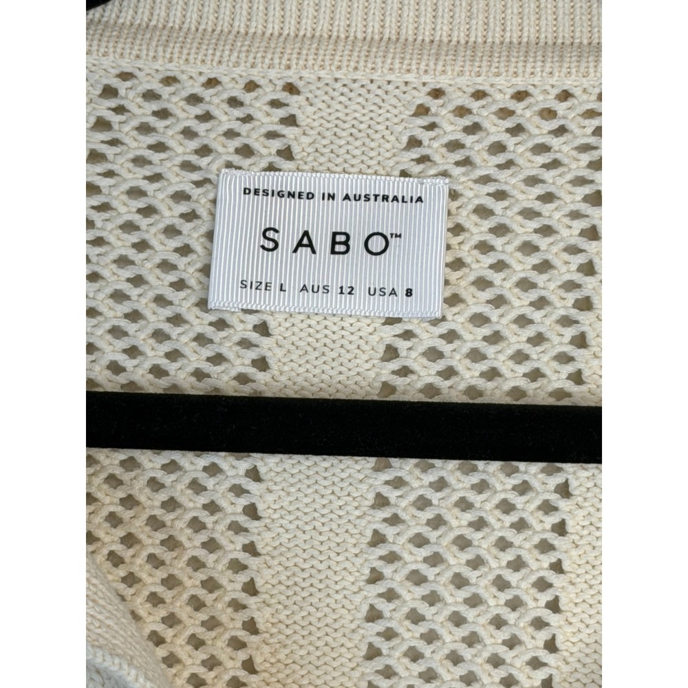 Sabo Skirt Cream Cotton Crochet Knit Sweater Polo V-Neck Oversized Cream Size L - Picture 3 of 5